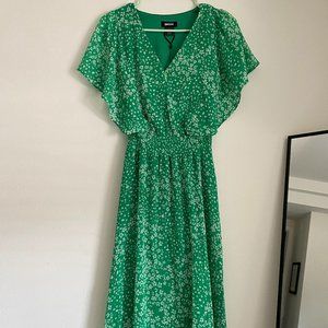 DKNY Green Midi Dress Flutter Sleeves